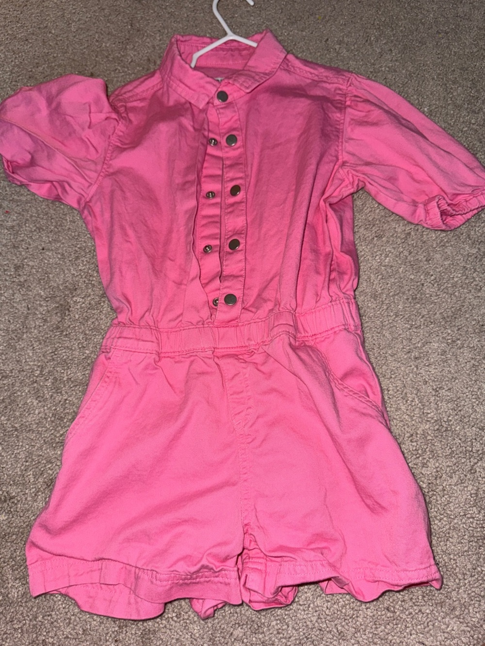 Old Navy Hot Pink Short-Sleeve Button-Front Romper